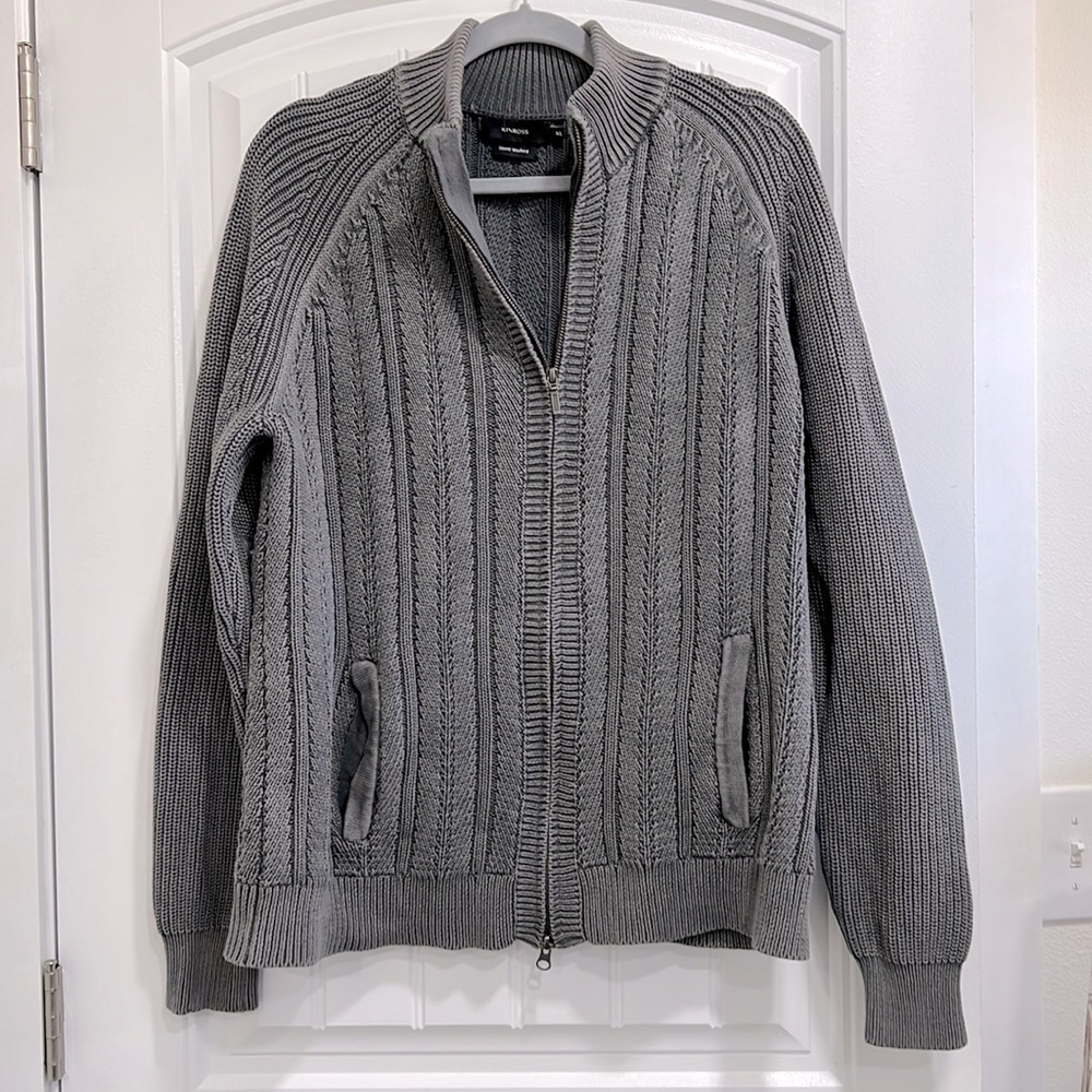 KINROSS STONEWASHED ZIP FRONT CARDIGAN, CHUNKY CABLE GRANDPA, UNISEX
